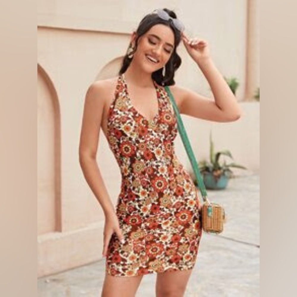 Large Shein Floral Halter Tie Dress